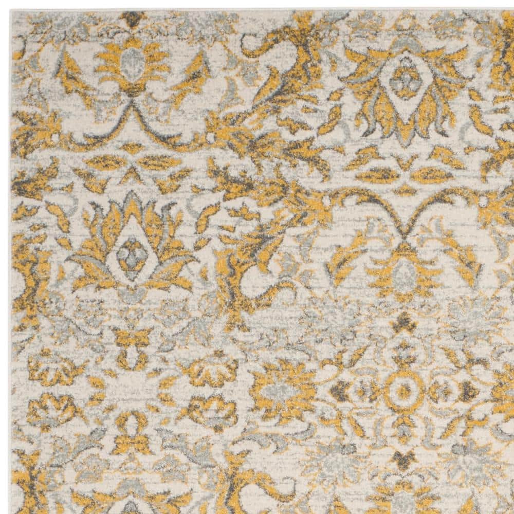 Ivory and Gold Floral Hand-knotted Area Rug