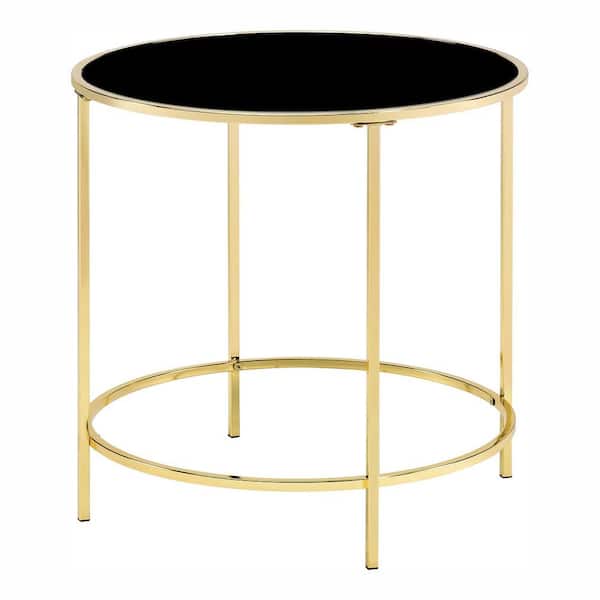 Furniture of America Skyes 22 in. Brass Coating Round Glass Top End Table