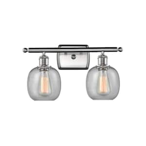 Belfast 16 in. 2-Light Brushed Satin Nickel Vanity Light with Seedy Glass Shade
