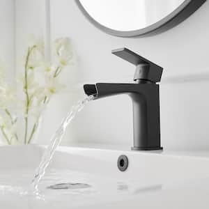 Waterfall Single Handle Single Hole Low-Arc Modern Bathroom Faucet Bathroom Drip-Free Vanity Sink Faucet in Matte Black