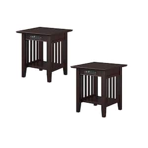 Mission 20 in. Wide Black Espresso Square Solid Hardwood End Table with USB Electronic Device Charger Set of 2