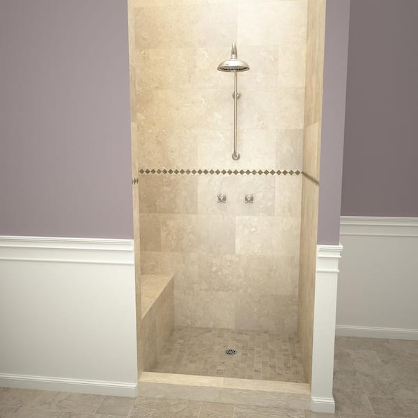 Base'N Bench 36 in. x 48 in. Alcove Shower Base and Bench Kit with Center Drain and Polished Chrome Drain Plate