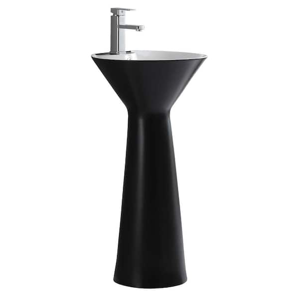 Pyramid 17.37 in. W x 17.37 in. L Modern Black Matte Ceramic Round Pedestal Sink and Basin Combo