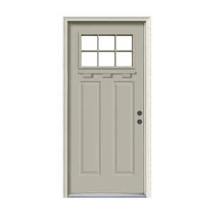 36 in. x 80 in. 6 Lite Craftsman Desert Sand Painted Steel Prehung Left-Hand Inswing Front Door w/Brickmould and Shelf