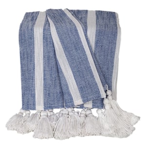 Get Comfort with Parkland Collection's 50 in.  x 60 in.  Blue Cotton Slub Throw