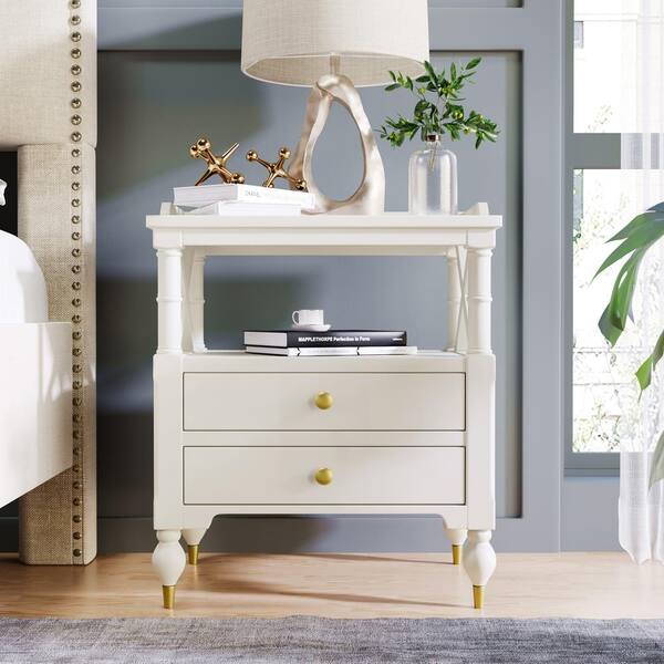 Tatahance White 2-Drawer 23.6 in. W Modern Nightstand