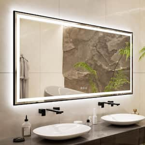 72 in. W x 40 in. H Rectangular Framed Front and Back LED Lighted Anti-Fog Wall Bathroom Vanity Mirror in Tempered Glass