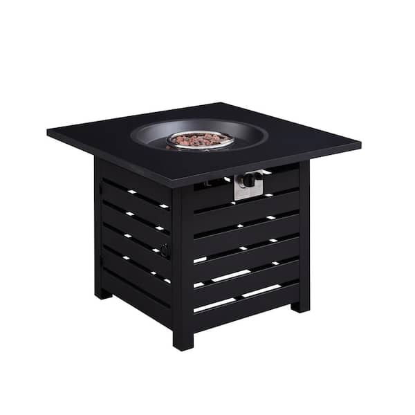 Sudzendf 32 in. x 24 in. 40000 BTU Square Black Metal Propane Gas Fire Pit Table with Gray Table Top