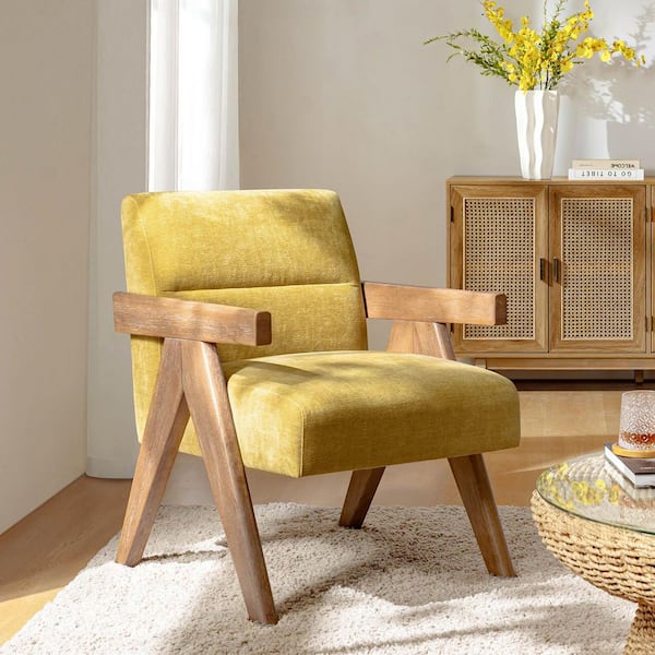 JAYDEN CREATION Odemaris Mustard Polyester Arm Chair with Curved