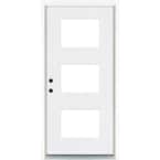 36 in. x 80 in. Smooth White Right-Hand Inswing 3-Lite Low-E Finished Fiberglass Prehung Front Door