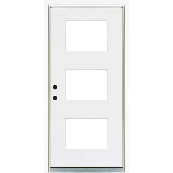MP Doors 36 in. x 80 in. Smooth White Right-Hand Inswing 3-Lite Low-E Finished Fiberglass Prehung Front Door