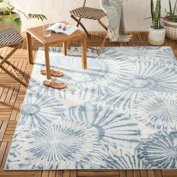 Shibori Summer Tie Dye Blue 6 ft. x 9 ft. Indoor Outdoor Area Rug