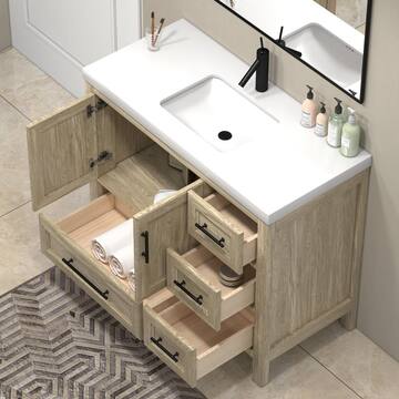BV Better Vanity VIV 42 in. W x 20 in. D x 35 in. H Single Sink Freestanding Bath Vanity in Dark French Oak with White Acrylic Top VIV42R-HG