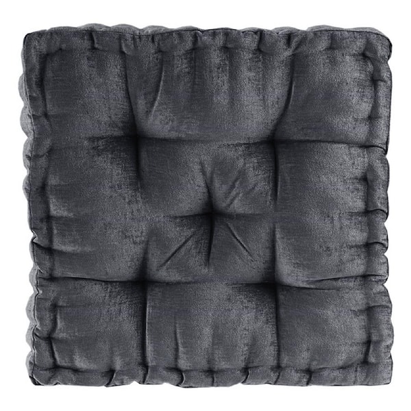 Afoxsos 20 x 20 in. Square Floor Standard Pillow Cushion Tufted Detailing Scalloped Edge Design in Charcoal 100% Polyester