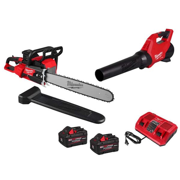M18 FUEL 18V Brushless Cordless 20 in. Dual Battery Chainsaw Kit w/ Blower, (2) 8.0 Ah FORGE Batteries, Rapid Charger