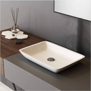 Contemporary White Glass Rectangular Vessel Sink with Pop-Up Drain