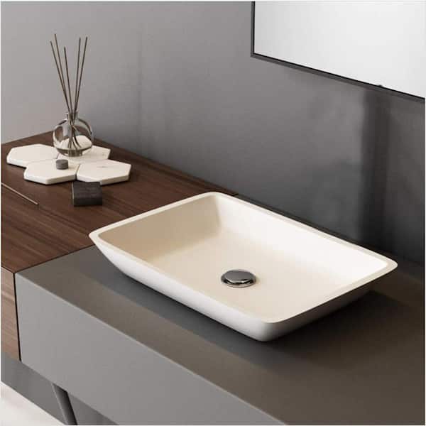 EPOWP Contemporary White Glass Rectangular Vessel Sink with Pop-Up Drain