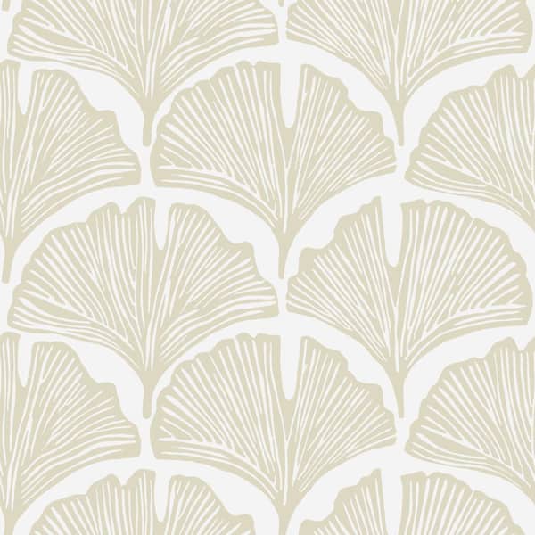 Novogratz White and Beige Feather Palm Vinyl Peel and Stick Wallpaper Roll (Covers 28 sq. ft. )
