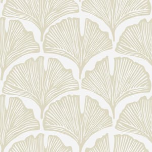 Novogratz White and Beige Feather Palm Vinyl Peel and Stick Wallpaper Roll (Covers 56 sq. ft. )