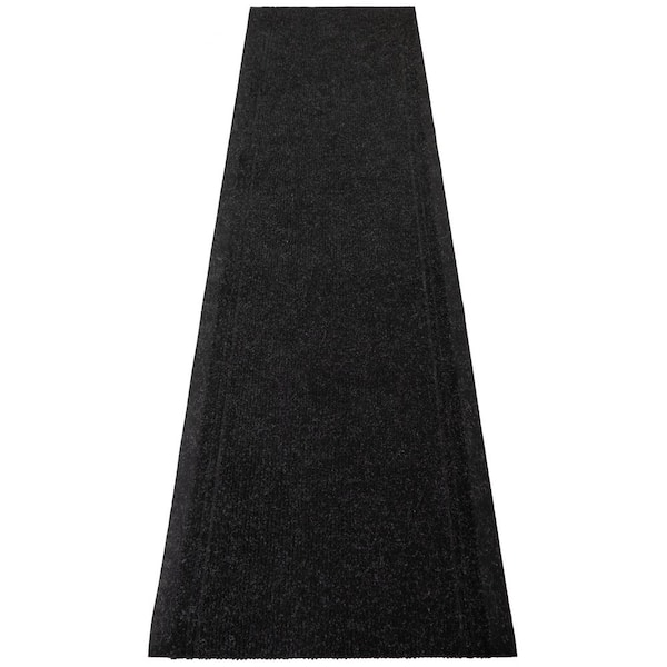 Unbranded Tracker Indoor/Outdoor Hallway Runner Rug 3 ft. W x 19 ft. L Charcoal Polyester Garage Flooring
