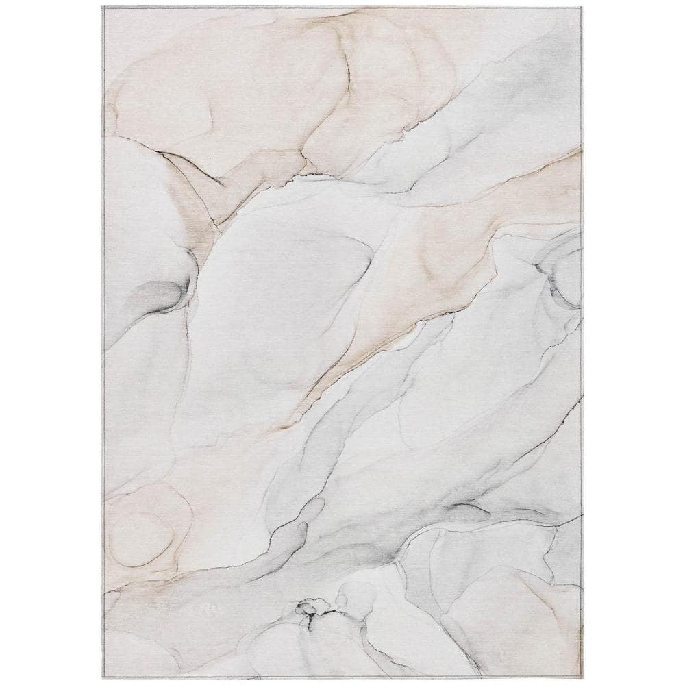 Beige Ivory and Gray 3 ft. x 5 ft. Abstract Indoor / Outdoor Area Rug price history on PriceWatchPro