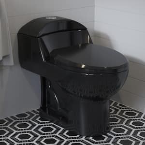 Chateau 1-Piece Elongated Toilet Dual-Flush in Glossy Black 1.1/1.6 gpf