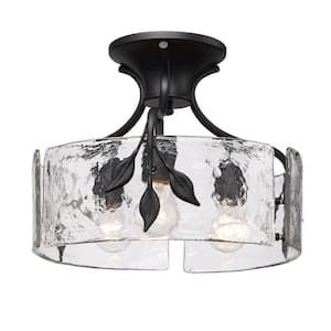 Calla 15.125 in. 3-Light Natural Black Semi-Flush Mount