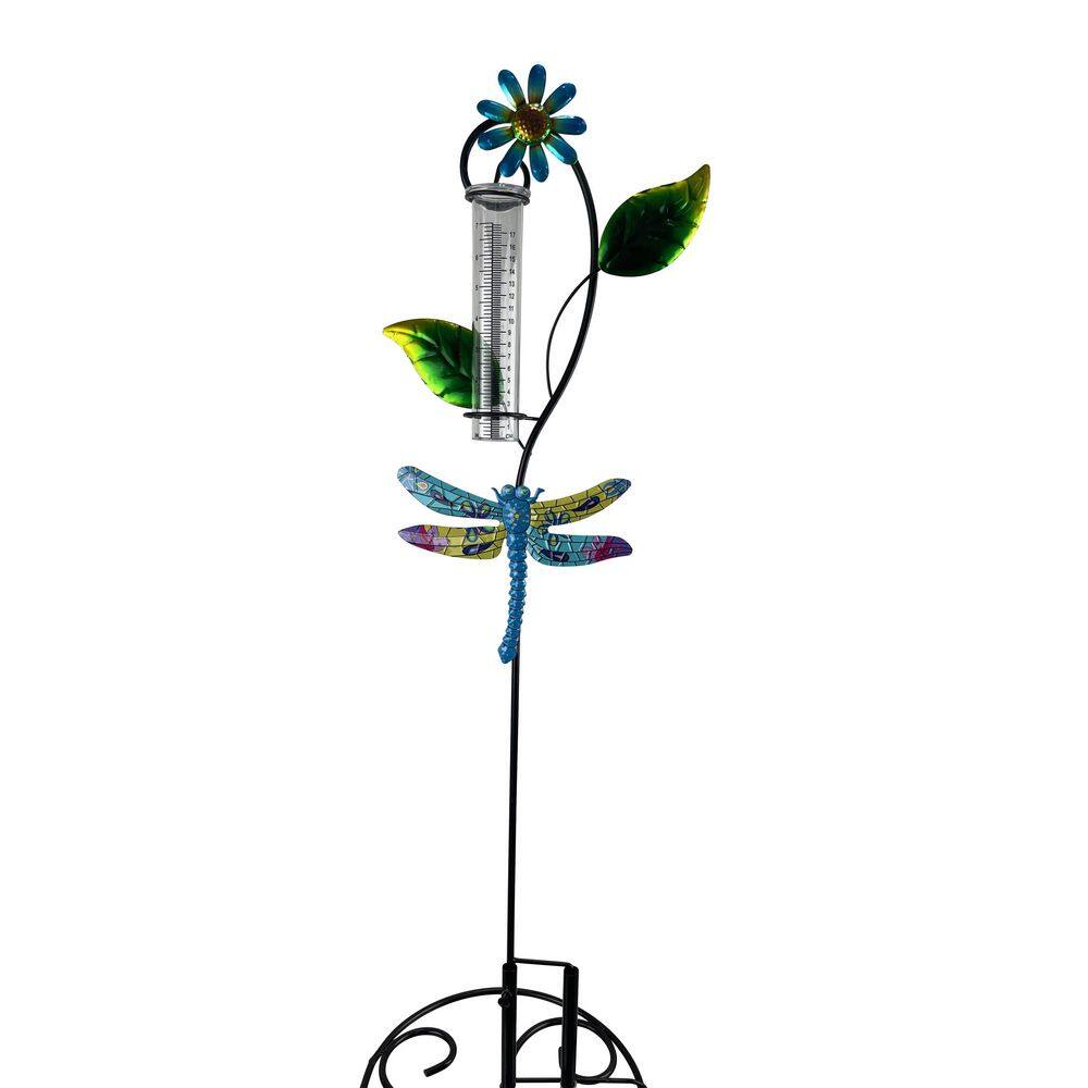 RCS Gifts Rain Gauge Dragonfly Flower Blue Yellow 34518 The Home Depot