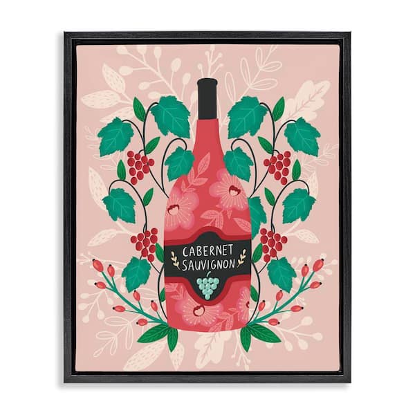 Stupell Industries Classic Floral Wine Bottle by Louise Allen Designs Black Floater Frame Food Graphic Art Print 31 in. x 25 in.