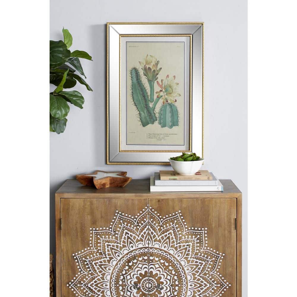 19 in. x 28 in. Rectangular Gold Metal Beaded and Mirror Framed Botanical Wall Art price history on PriceWatchPro