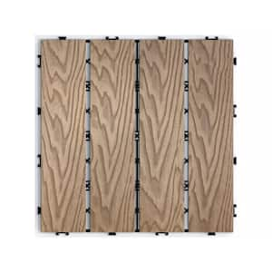 11.8 in. W x 11.8 in. L Outdoor Striped Pattern WPC Composite Interlocking Flooring Deck Tiles (Set of 22) in Brown