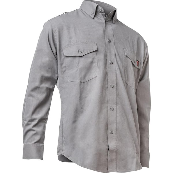 Men's X-Large Gray AR/FR Dual Certified Ripstop Long Sleeve Work Shirt, 9 cal/sq. cm