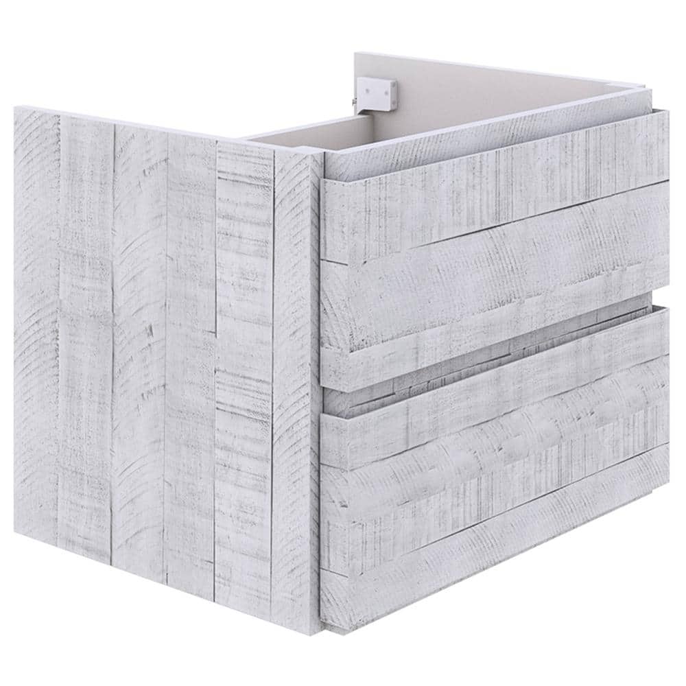 Rustic White Acacia Wood Wall-Mount Single Sink Vanity Base