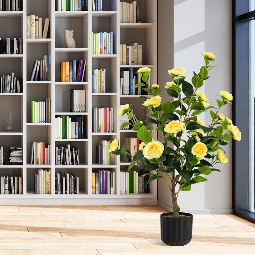 HONEY JOY 38 in. Lifelike Camellia Tree, Stunning Artificial