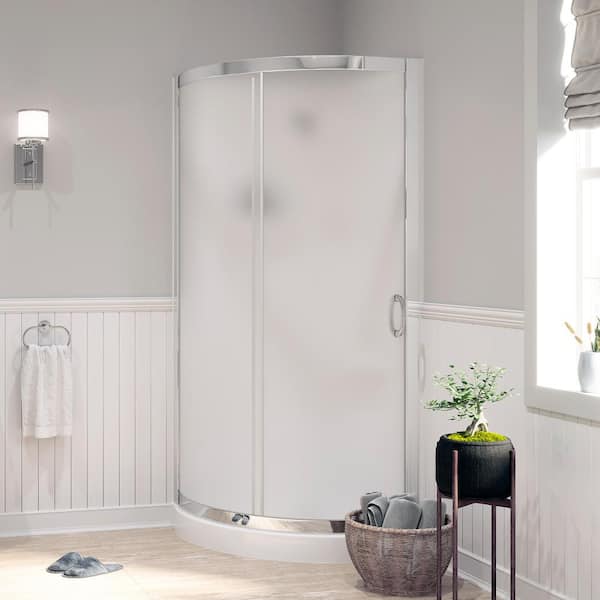 OVE Decors Breeze 32 in. L x 32 in. W x 77.36 in. H Corner Shower Kit with Frosted Framed Sliding Door in Chrome