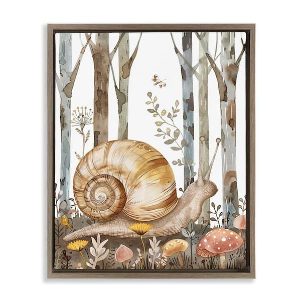 Stupell Industries Woodland Snail Nature by LSR Design Studio Brown Floater Frame Nature Graphic Art Print 21 in. x 17 in.