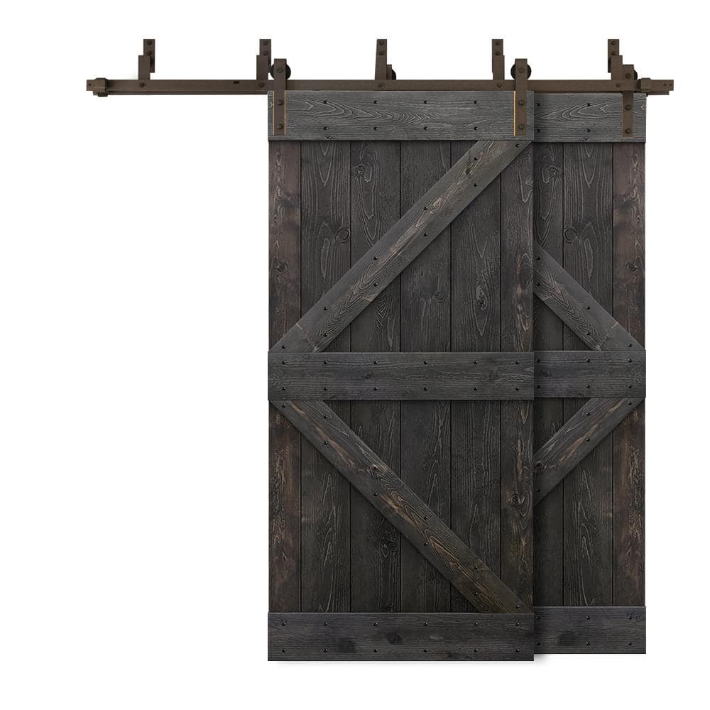 88 in. x 84 in. K-Bypass Charcoal Black Stained DIY Solid Wood Interior Double Sliding Barn Door with Hardware Kit price history on PriceWatchPro
