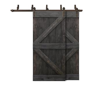 96 in. x 84 in. K Bypass Charcoal Black Stained DIY Solid Wood Interior Double Sliding Barn Door with Hardware Kit