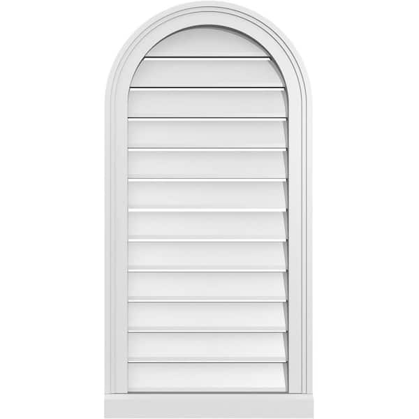Ekena Millwork 18 in. x 36 in. Round Top White PVC Paintable Gable Louver Vent Functional