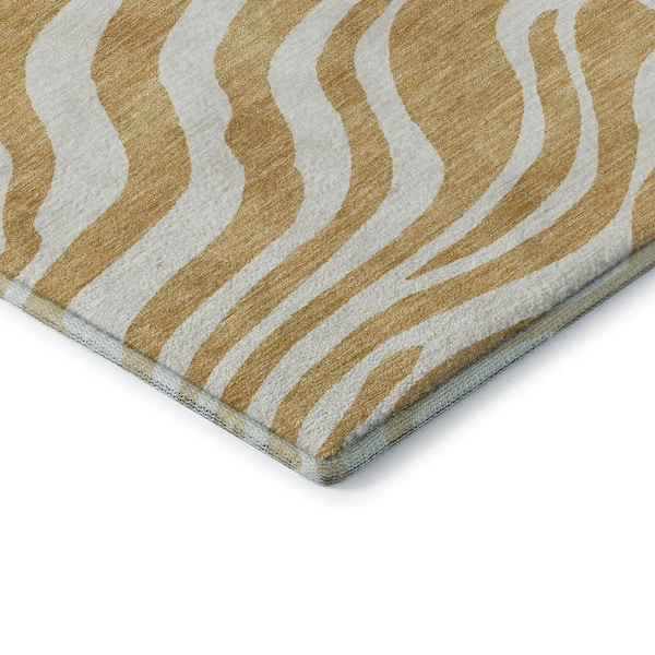 Mayfield Premium Machine Washable Abstract AMF1042 Gold 3 ft. x 5 ft. Area Rug
