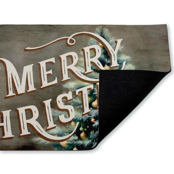 Vintage Merry Christmas Greeting Brown 18 in. x 30 in. Polyester Non-Slip Outdoor Door Mat