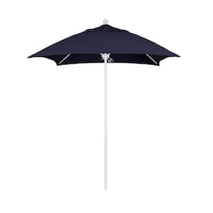 6 ft. Square White Aluminum Commercial Market Patio Umbrella with Fiberglass Ribs and Push Lift in Navy Blue Sunbrella