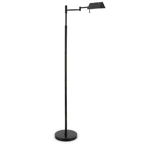 56 in. Antique Bronze Industrial 1-Light 3CCT Dimmable LED Swing Arm Floor Lamp for Living Room with Acrylic Shade