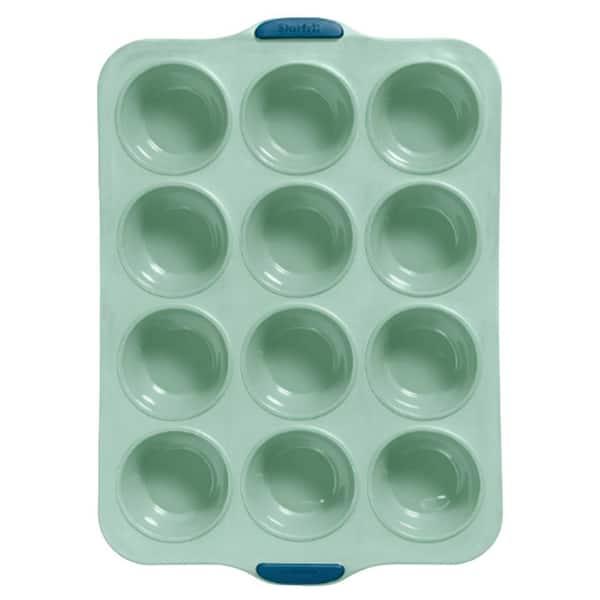 12-Cup Silicone Mini Muffin Pan with Integrated Metal Frame in Sage Green