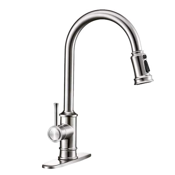 Maincraft 3-Modes Single Handle Pull Down Sprayer Kitchen Faucet Stainless Steel No Lead in Brushed Nickel