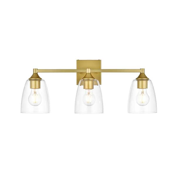 Simply Living 24 In 3 Light Modern Brass Vanity Light With Clear Bell   Brass Vanity Lighting Sl14614w24bra 64 600 