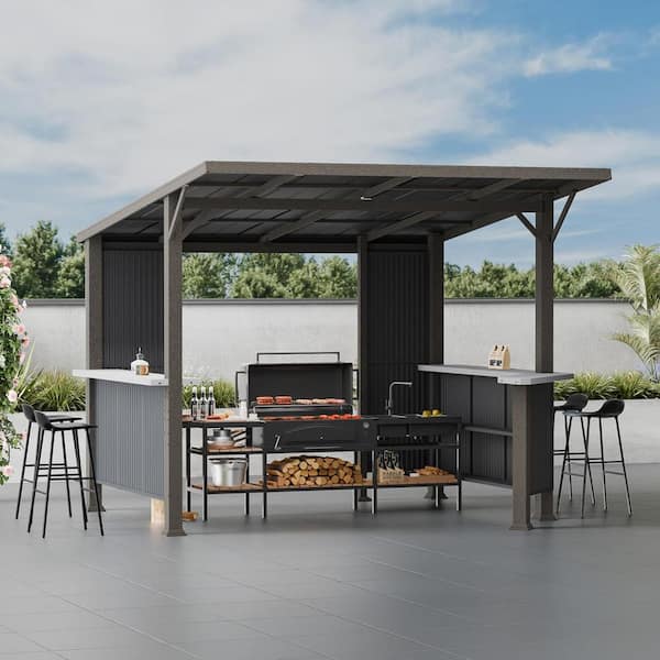 Halmuz 10 ft. x 10 ft. Black Hardtop BBQ Gazebo with Multi