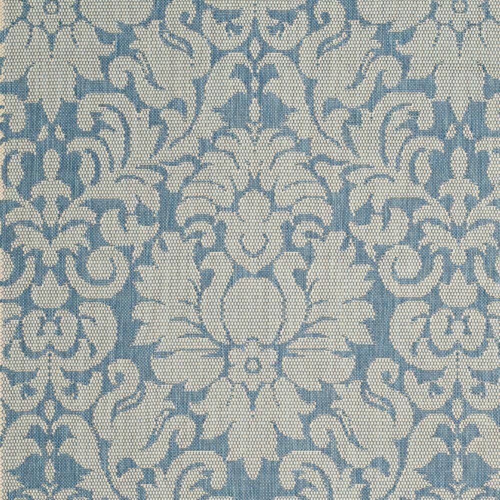 Blue Synthetic Flat Woven Reversible Runner with Damask Print