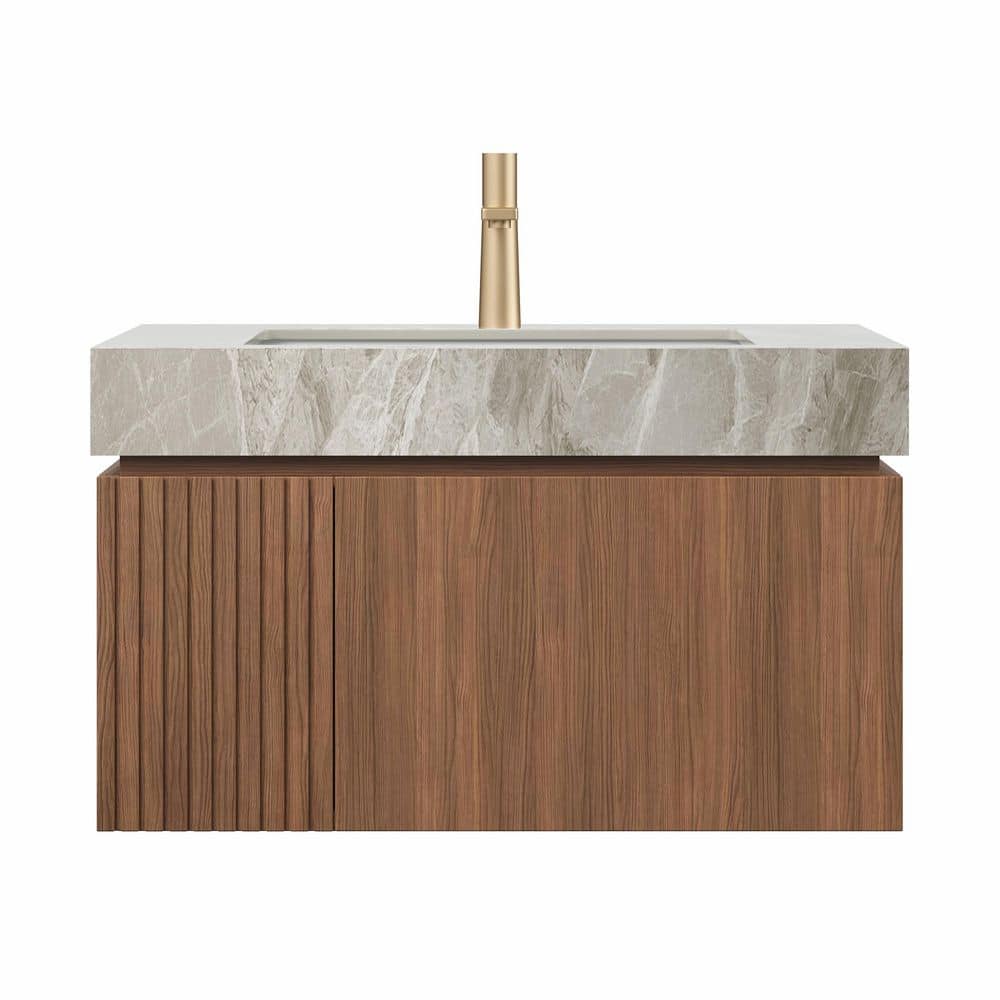 30 in. Wall-Mounted Brown Oak Bath Vanity with Light Gray Sintered St1 Top Assembled price history on PriceWatchPro