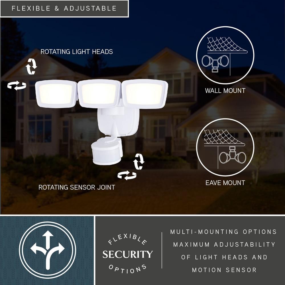 White Triple-Head LED Motion Sensor Outdoor Security Flood Light